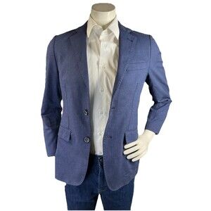 Gutteridge Sport Coat Mens 36S Navy Cotton Unlined Academia Elbow Patch Blazer